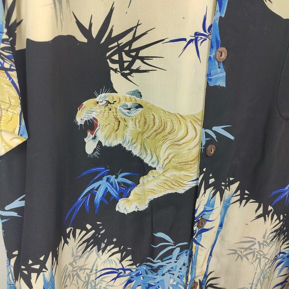 Vintage Avanti Silk Hawaiian Shirt Mens Large Tiger Bamboo AOP Print Floral‎ - Picture 2 of 8